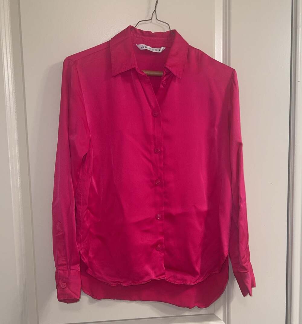Zara Hot Pink Button Down Shirt Size S